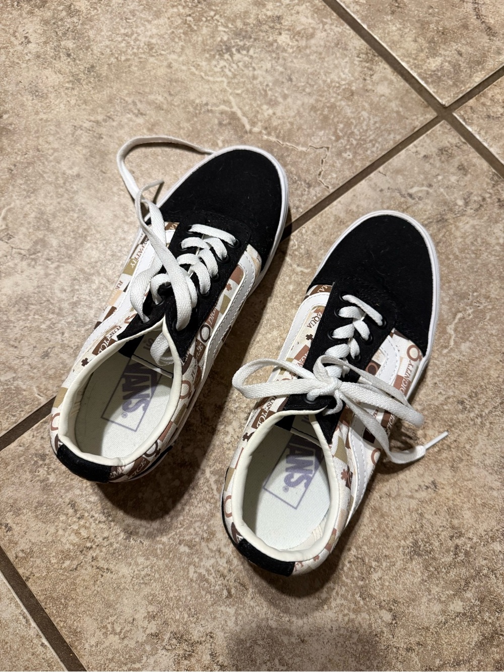 Vans Low-Top Sneakers in Black, White and Brown Logo Accents